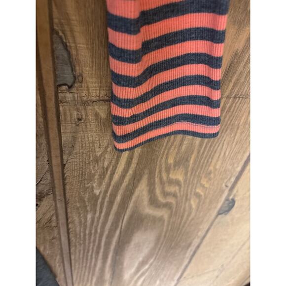 Saturday Sunday Pink and Gray Striped Long Sleeve Midi Dress Solid Gray Skirt M - Picture 5 of 9